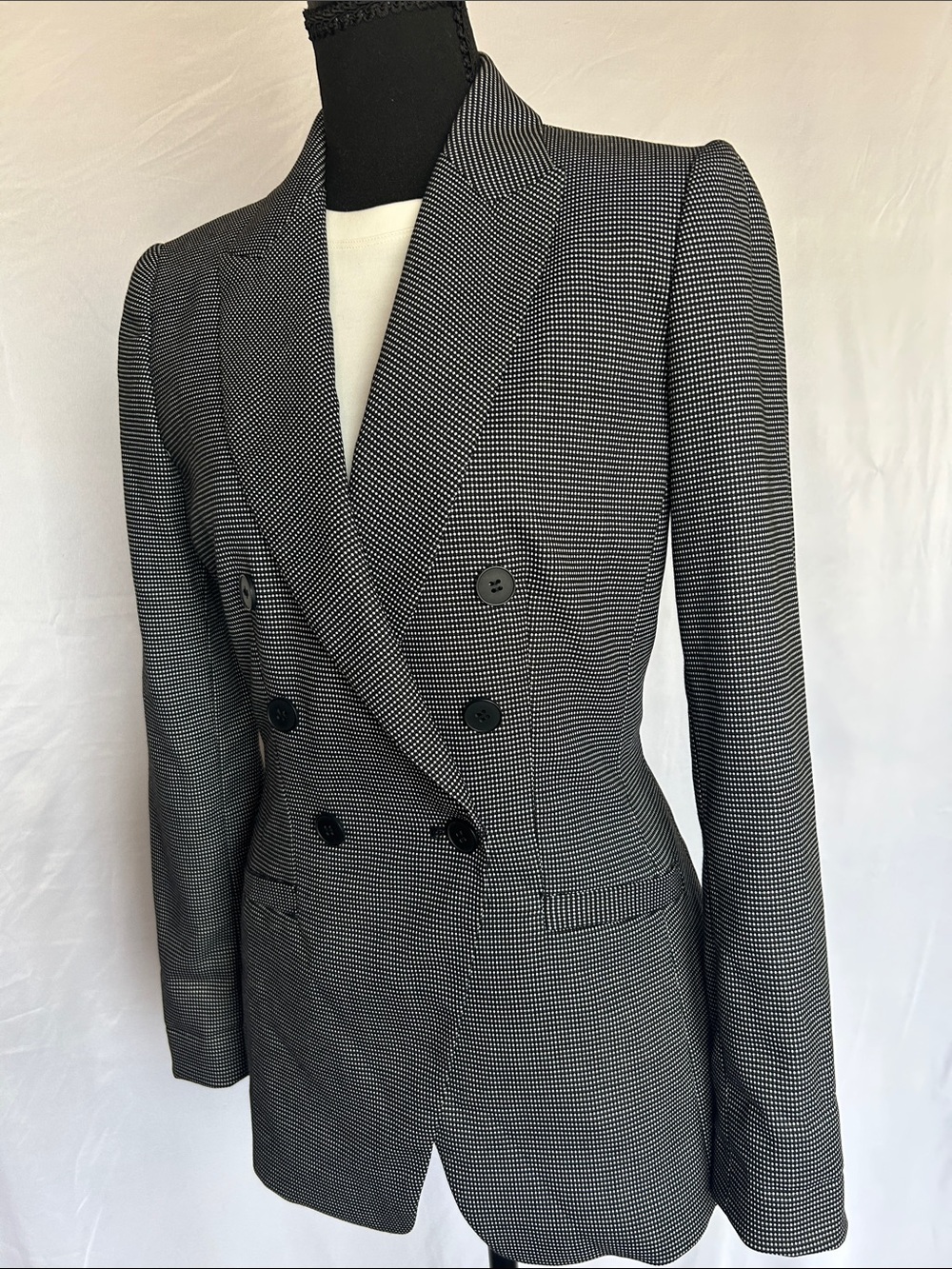 ANTONIO MELANI Black and White Houndstooth Double-Breasted Blazer